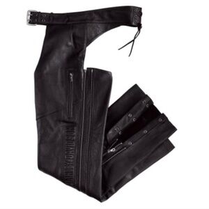 HARLEY DAVIDSON Black Leather Lined Chaps sz M